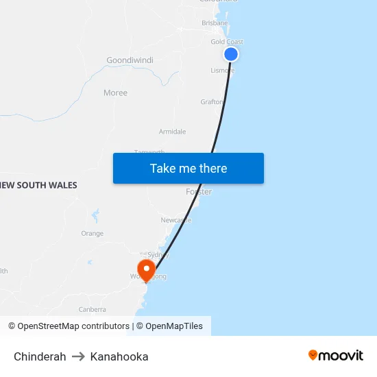 Chinderah to Kanahooka map