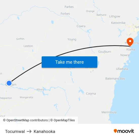 Tocumwal to Kanahooka map