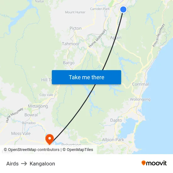 Airds to Kangaloon map