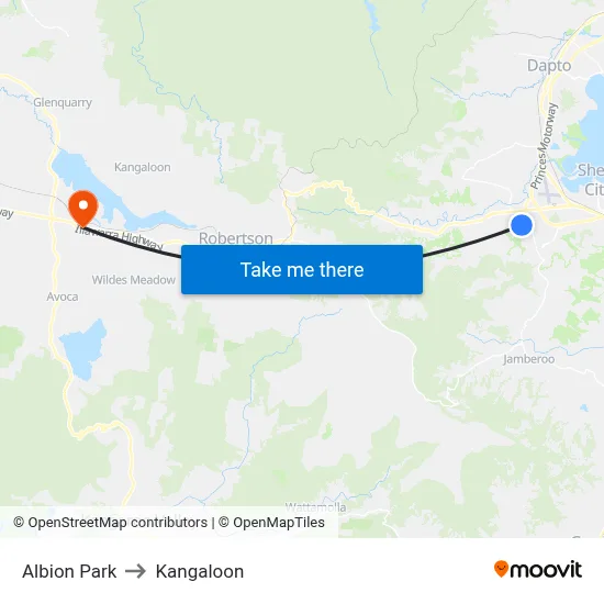 Albion Park to Kangaloon map