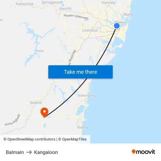Balmain to Kangaloon map