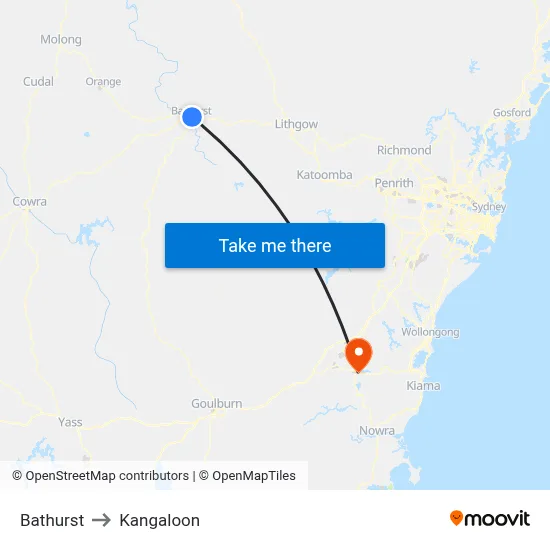 Bathurst to Kangaloon map