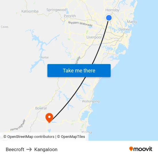 Beecroft to Kangaloon map