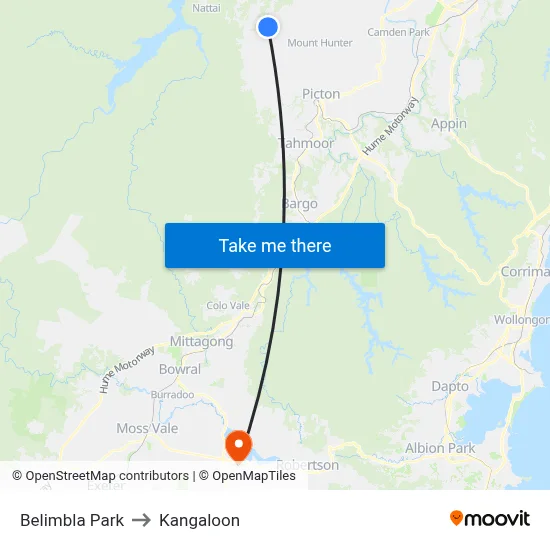 Belimbla Park to Kangaloon map