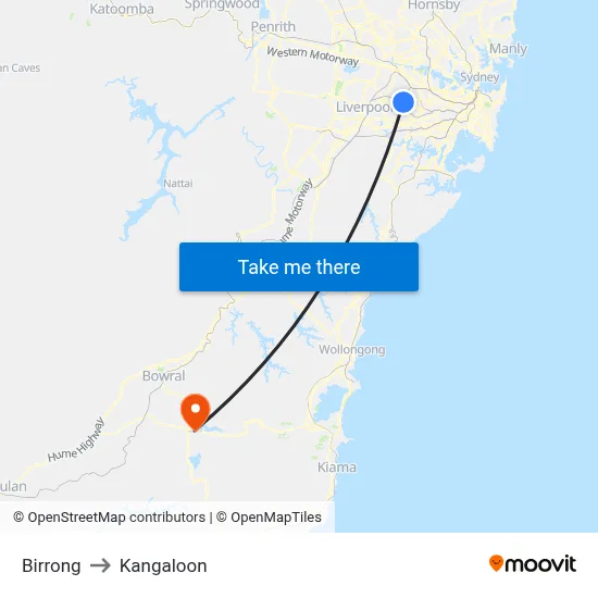 Birrong to Kangaloon map