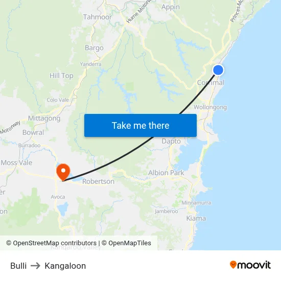 Bulli to Kangaloon map