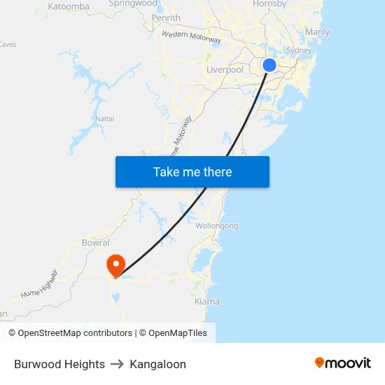Burwood Heights to Kangaloon map