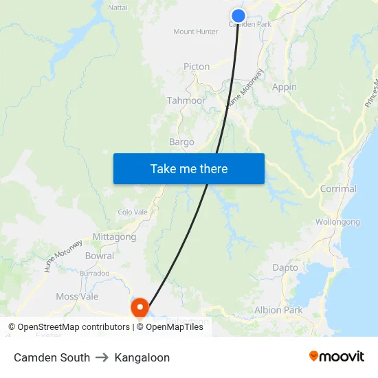 Camden South to Kangaloon map