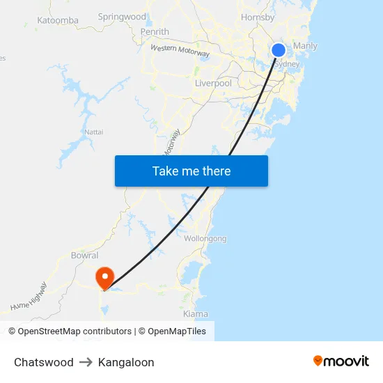Chatswood to Kangaloon map