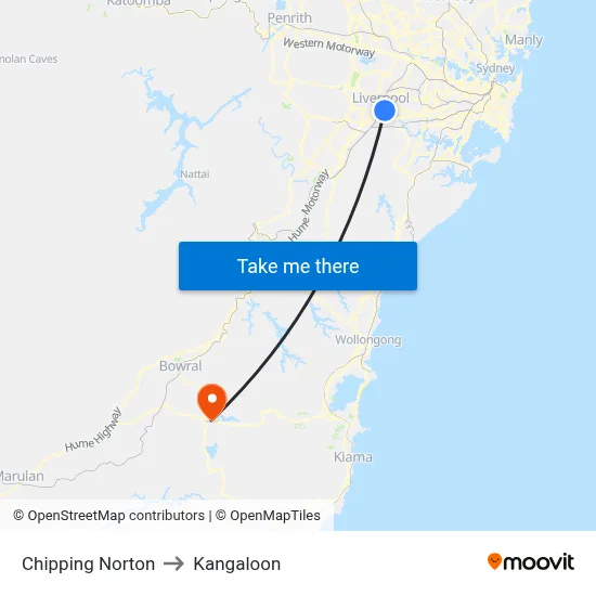 Chipping Norton to Kangaloon map