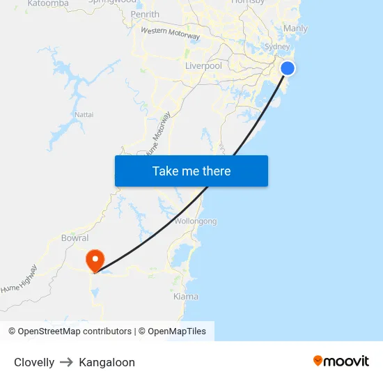 Clovelly to Kangaloon map