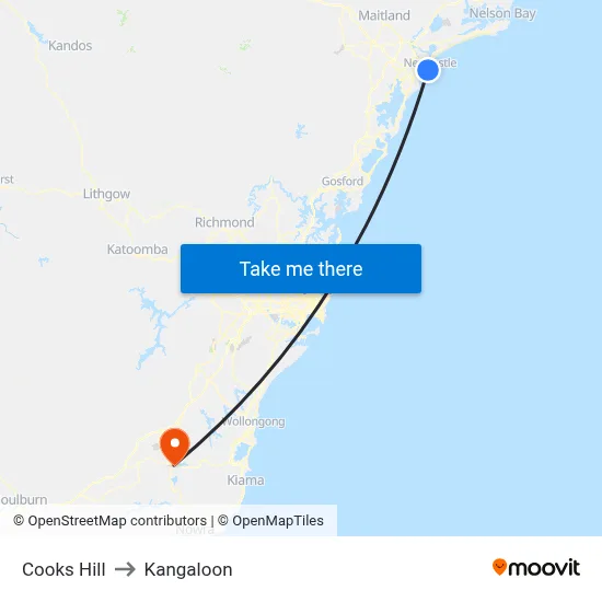 Cooks Hill to Kangaloon map