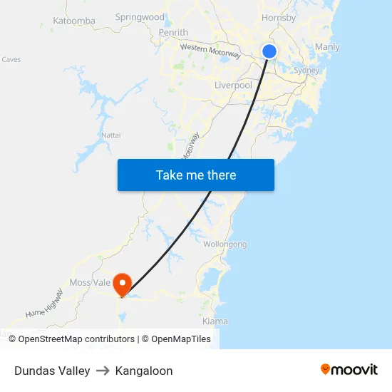 Dundas Valley to Kangaloon map