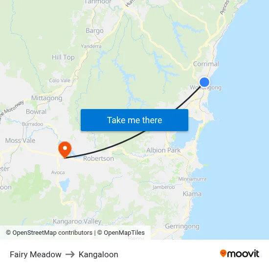 Fairy Meadow to Kangaloon map