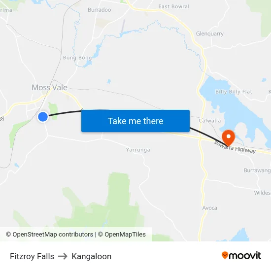 Fitzroy Falls to Kangaloon map