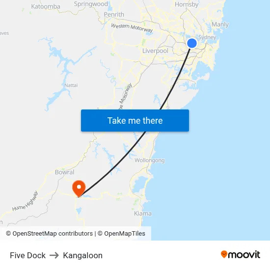 Five Dock to Kangaloon map