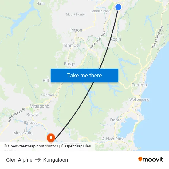 Glen Alpine to Kangaloon map