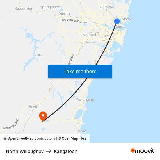 North Willoughby to Kangaloon map