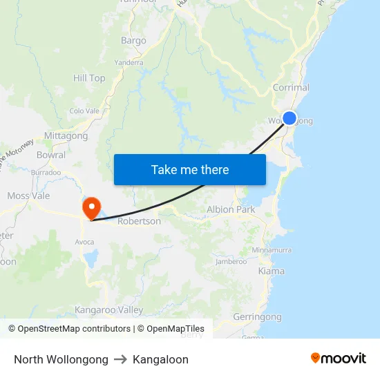 North Wollongong to Kangaloon map