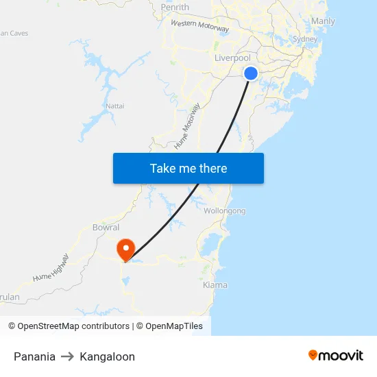 Panania to Kangaloon map