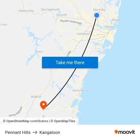 Pennant Hills to Kangaloon map