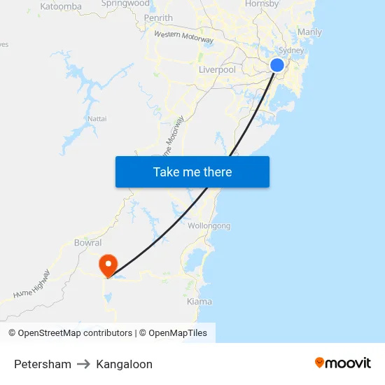 Petersham to Kangaloon map