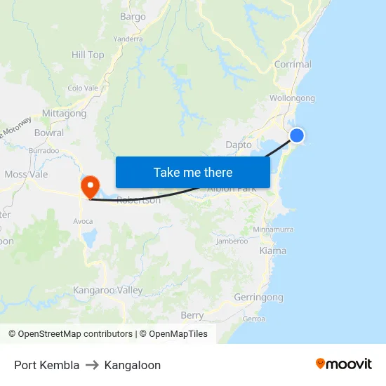 Port Kembla to Kangaloon map