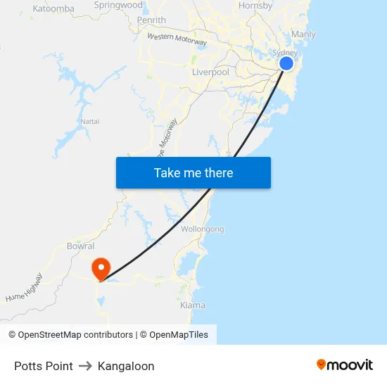 Potts Point to Kangaloon map