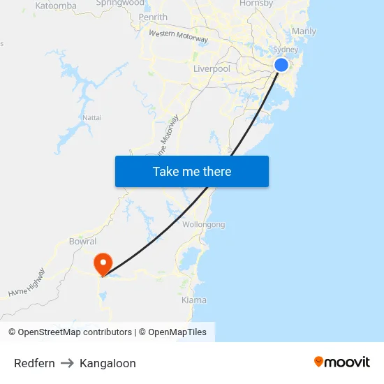 Redfern to Kangaloon map