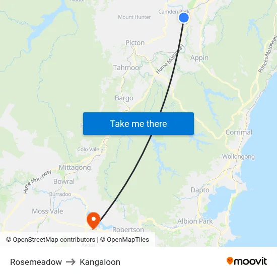 Rosemeadow to Kangaloon map