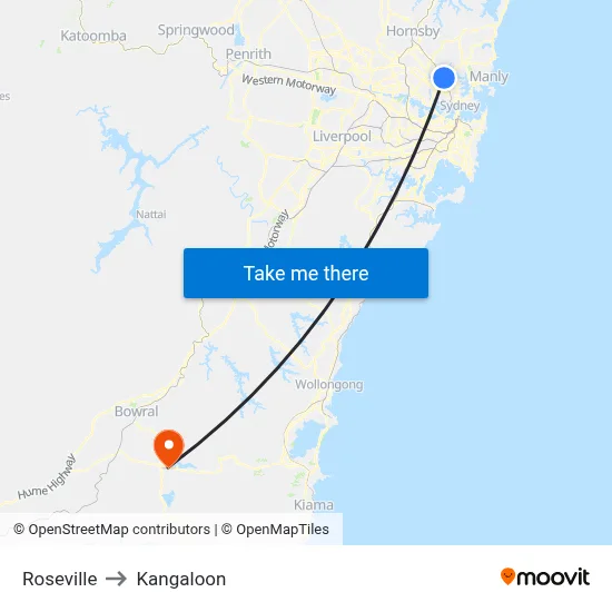Roseville to Kangaloon map