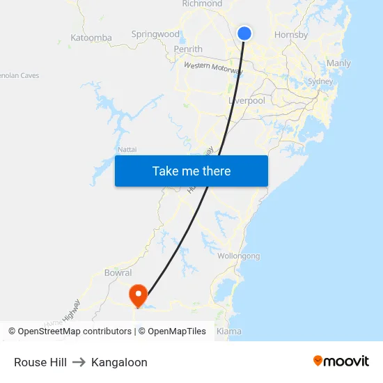 Rouse Hill to Kangaloon map