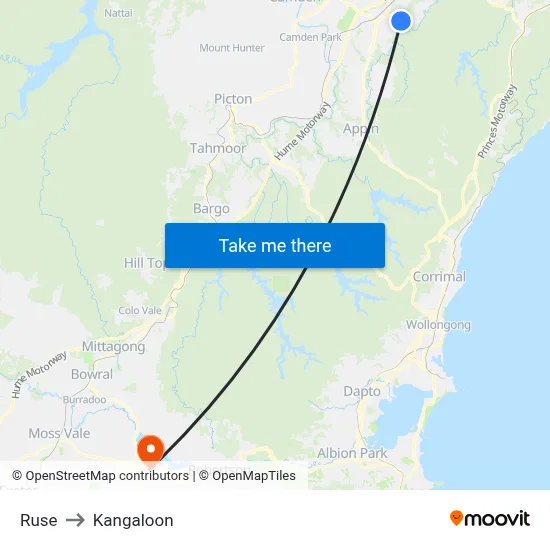 Ruse to Kangaloon map