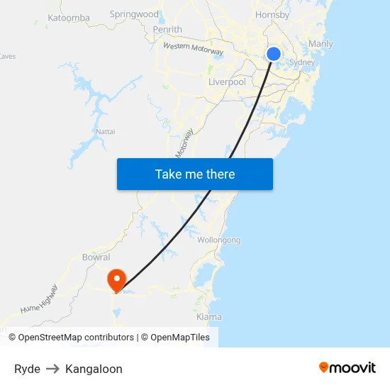 Ryde to Kangaloon map