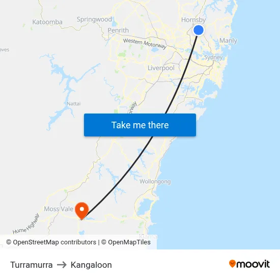 Turramurra to Kangaloon map
