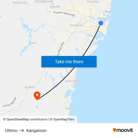 Ultimo to Kangaloon map
