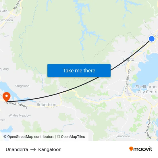 Unanderra to Kangaloon map