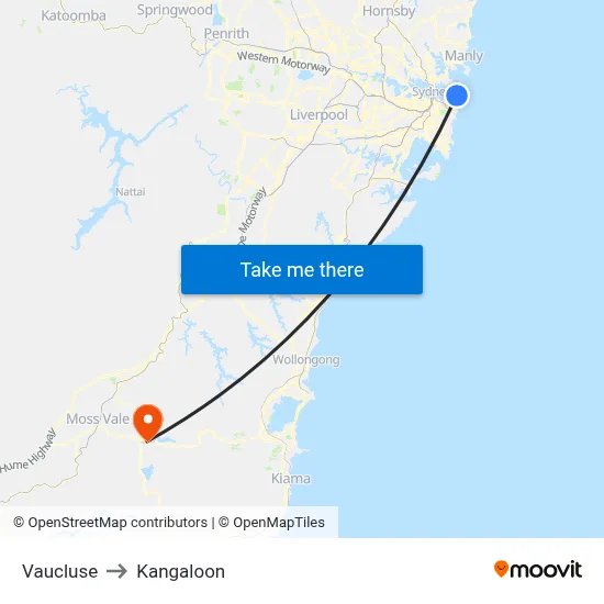 Vaucluse to Kangaloon map