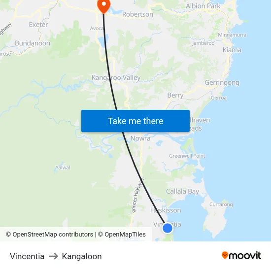 Vincentia to Kangaloon map