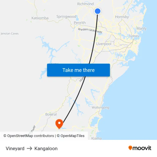 Vineyard to Kangaloon map