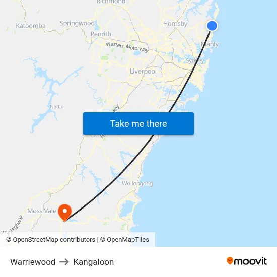 Warriewood to Kangaloon map