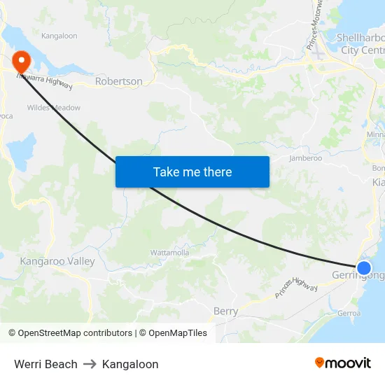 Werri Beach to Kangaloon map