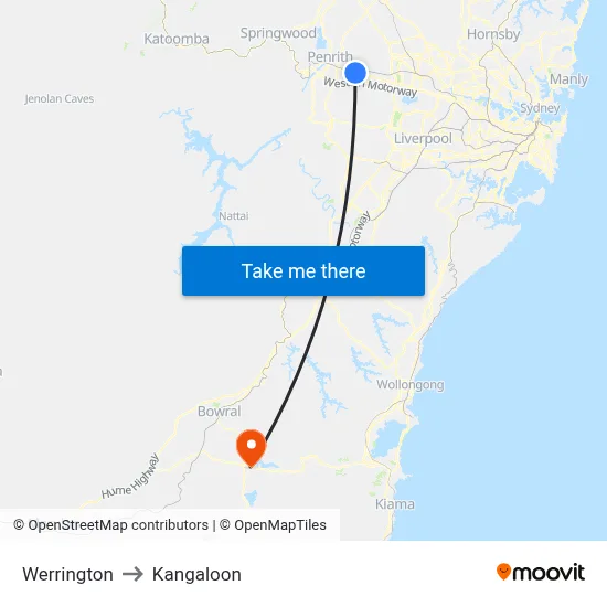 Werrington to Kangaloon map