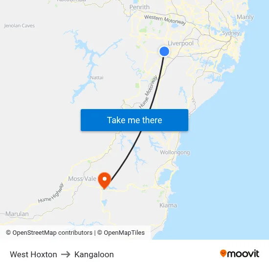 West Hoxton to Kangaloon map