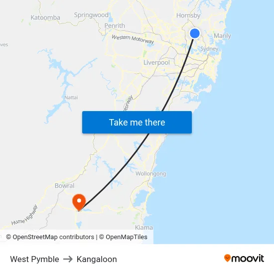 West Pymble to Kangaloon map