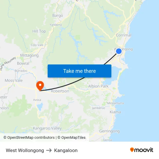 West Wollongong to Kangaloon map