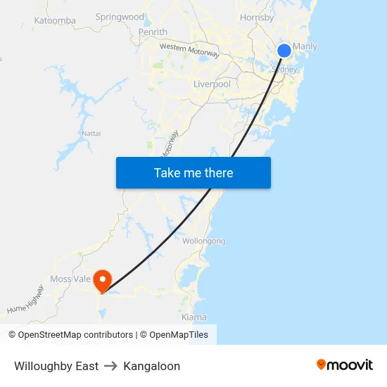Willoughby East to Kangaloon map