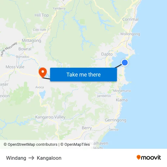 Windang to Kangaloon map