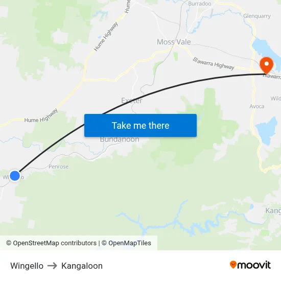 Wingello to Kangaloon map