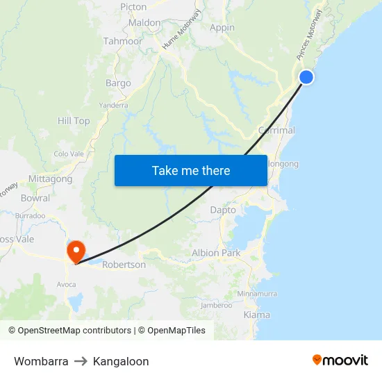 Wombarra to Kangaloon map